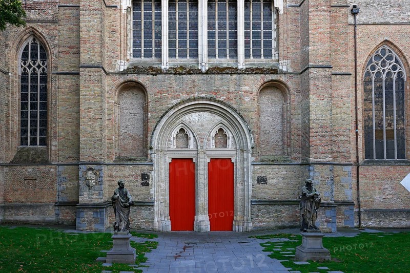 Historic St. Salvator Cathedral, Sint-Salvatorskathedraal, in the old town of Bruges, side entrance, portal, UNESCO World Heritage Site, Flanders, Belgium