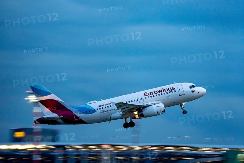 Eurowings Airbus A319 taking off from Düsseldorf Airport, North Rhine-Westphalia, Germany