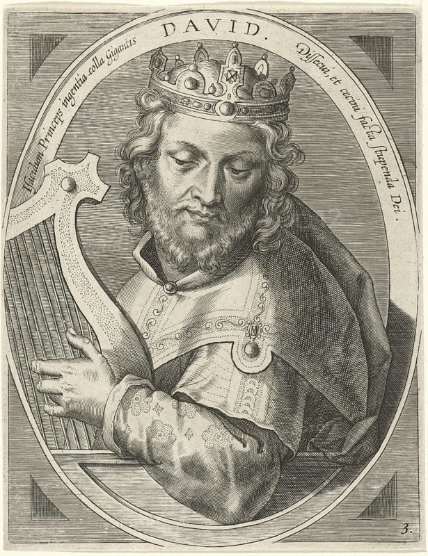 According to the 1st and 2nd books of Samuel, the 1st book of Kings and the 1st book of the Chronicles of the Tanach, the prophet David was king of Judah and also of Israel as successor to Saul. David is said to have lived around 1000 BC and is considered the author of numerous psalms, the Psalms of David, reproduction from a model from the 19th century. Authentic, file restored for optimal use, exact date of original unknown