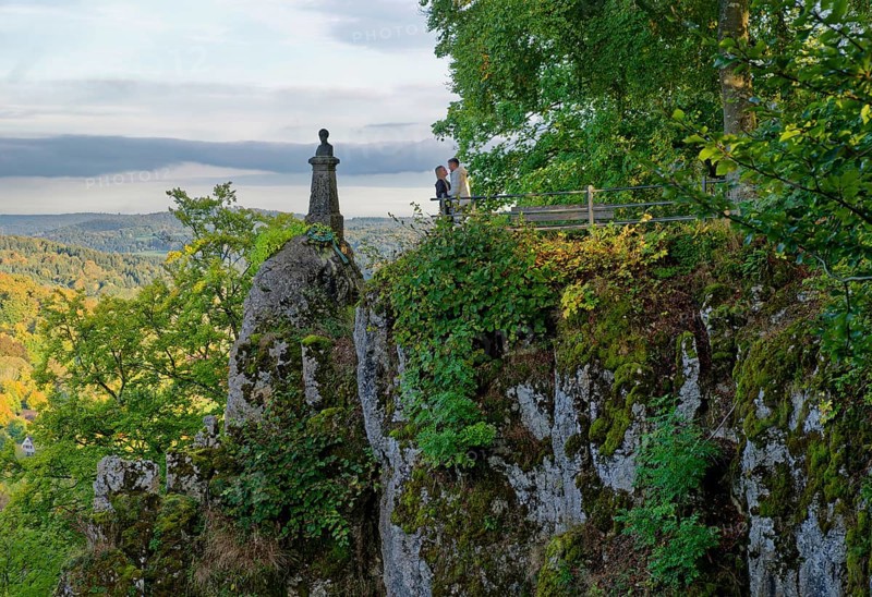 Wilhelm Hauff Memorial, memorial stone for Wilhelm Hauff, Romantic writer and fairy tale poet, Lichtenstein Castle, also known as Württemberg's fairytale castle, built in the style of historicism, Lichtenstein, Swabian Jura, Baden-Württemberg, Germany