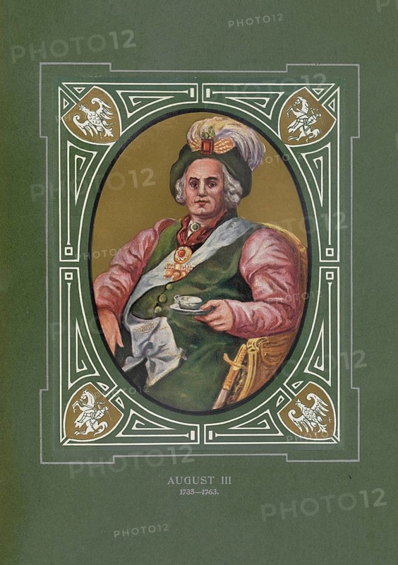 Frederick August II (born October 17, 1696 in Dresden, died October 5, 1763 there) became Elector and Duke of Saxony in 1733 and as August III also King of Poland and Grand Prince of Lithuania, illustration, reproduction of a model from the 19th century. Authentic, file restored for optimal use, exact date of original unknown
