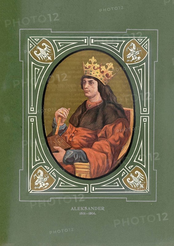 Alexander the Jagiellone, Aleksander Jagiellonczyk, Aleksandras Jogailaitis, (August 5, 1461 - August 19, 1506) was Grand Prince of Lithuania from 1492 and King of Poland from 1501 from the Jagiellonian dynasty, illustration, reproduction from a model from the 19th century. Authentic, file restored for optimal use, exact date of original unknown