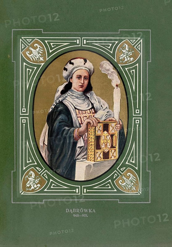 Dubrawka of Bohemia, Dabrowka, Doubravka, Dubrovka, from the ruling family of the Premyslids was Duchess of Poland from 965 as the woman of the Polish Duke Mieszko I, illustration, reproduction from a model from the 19th century. Authentic, file restored for optimal use, exact date of original unknown