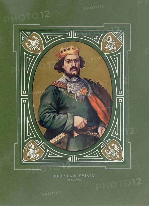Boleslaw II, known as the Generous, also the Bold, Boleslaw II Szczodry or Smialy, Boleslaus, (born 1042, died March 22, 1081 in Hungary), was the son of the Polish Duke Casimir I Charles and the Ruthenian Princess Maria Dobroniega. He came from the Piast dynasty and was Duke of Poland from 1058 and King of Poland from 1076 to 1079, illustration, reproduction from a model from the 19th century. Authentic, file restored for optimal use, exact date of original unknown