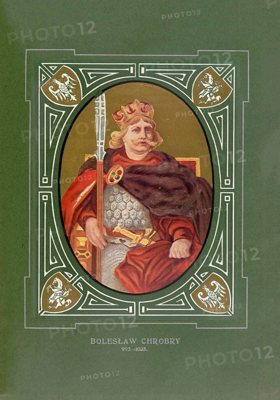 Boleslaw I, the Brave, Polish Boleslaw I Chrobry, Boleslaw Chrobry, Boleslaus (born 965/967, died June 17, 1025), from the Piast family was Duke of Poland from 992 and from 1000 or 1025 the first King of Poland, illustration, reproduction of a model from the 19th century. Authentic, file restored for optimal use, exact date of original unknown