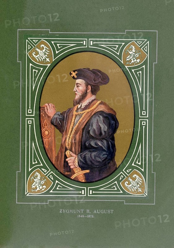 Sigismund II August, Zygmunt II August, Lithuanian Žygimantas Augustas, (born August 1 1520 in Krakow, died July 7, 1572 in Knyszyn, Poland) was from 1529 as Sigismund III Grand Prince of Lithuania, from 1530 as Sigismund II King of Poland, illustration, reproduction from a 19th century model. Authentic, file restored for optimal use, exact date of original unknown