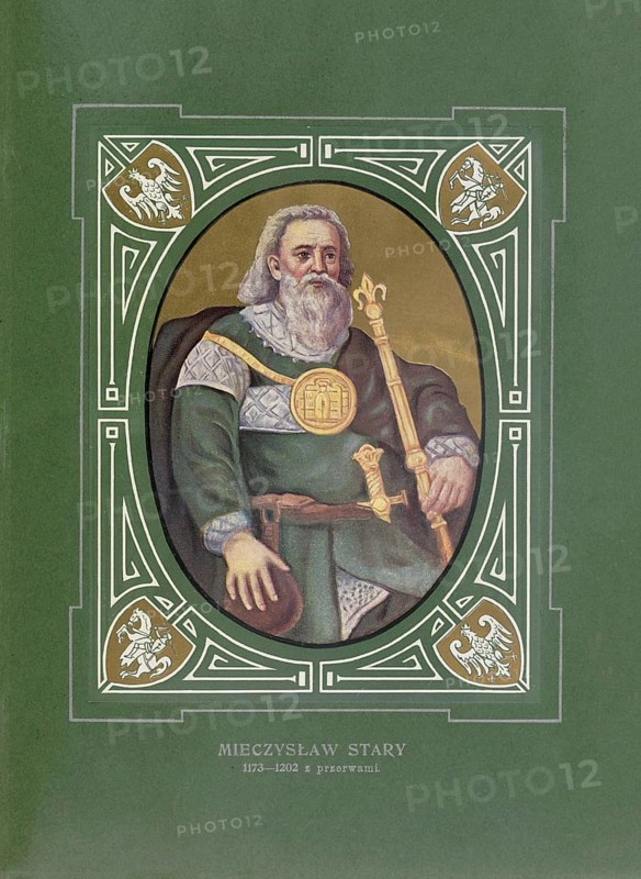 Mieszko the Old, Mieszko III. Stary, (born 1126, died March 13, 1202 in Kalisz) was Duke of Greater Poland from 1138 to 1177/79 and from 1181/82 to 1202, and 1173 - 1177 and 1198 - 1202 as Mieszko III Senior Duke of Poland, illustration, reproduction of a model from the 19th century. Authentic, file restored for optimal use, exact date of original unknown