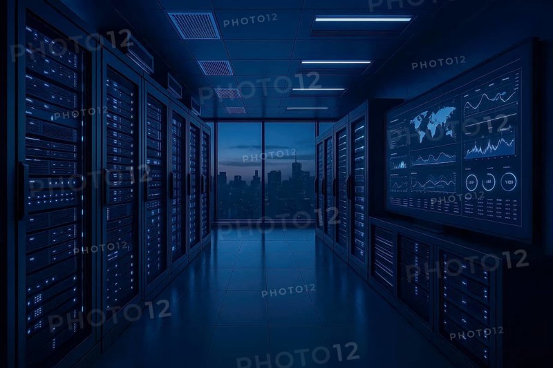 This image showcases a cutting-edge data center, highlighting the technology infrastructure and its role in modern business operations, AI generated