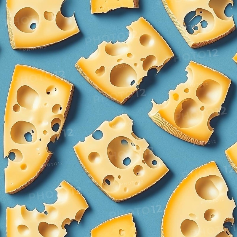 Cheese on a blue background, top view, pattern, AI generated