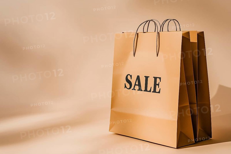 Two paper bags with sale inscription, copy space, AI generated