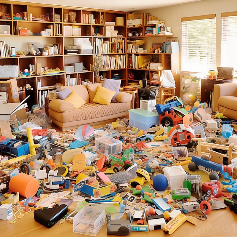 Mess in the children's room, scattered toys, AI generated