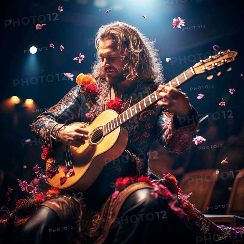 Professional guitarist performing on stage, AI generated