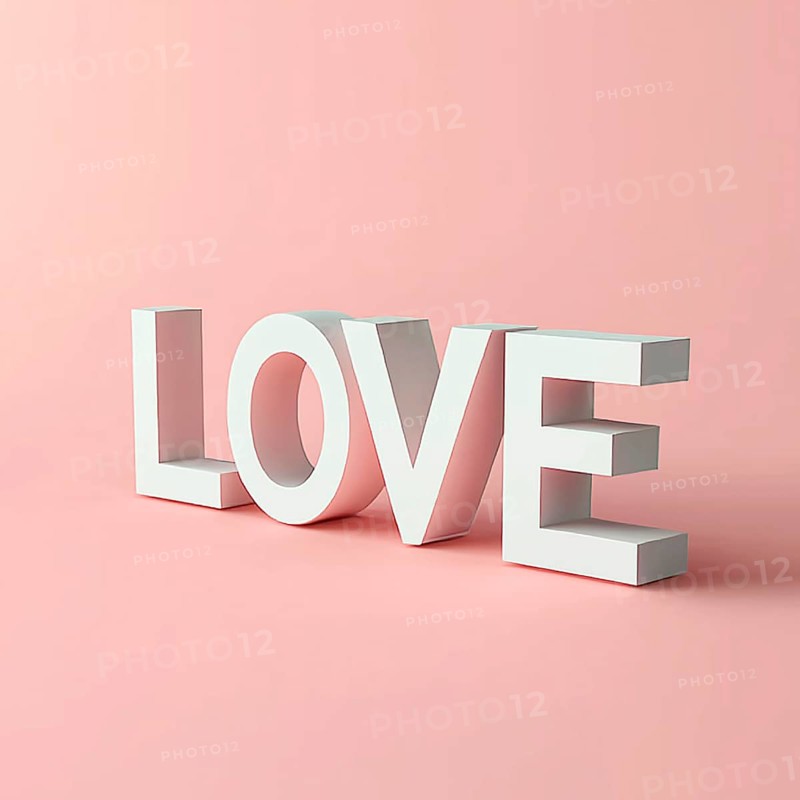 The word love on a pink background, 3D, minimalism, AI generated
