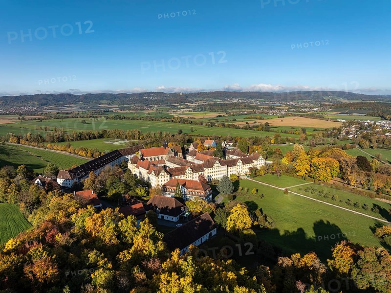 Salem Castle School and Boarding School, Salem International College, former imperial abbey, museum, concert area, former monastery of Order of Cistercians, aerial view, Lake Constance District, Linzgau, Baden-Württemberg, Germany