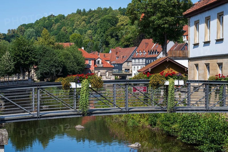 Footbridge over the Hasslach River, Eiserner Steg, Kronach, Upper Franconia, Franconia, Bavaria, Germany