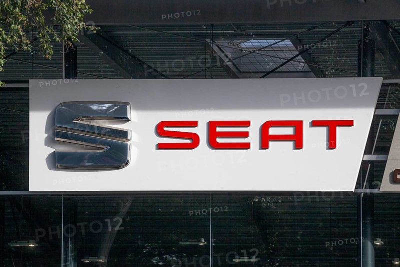 Toyota logo of the Spanish car brand Seat at a car dealership, Germany