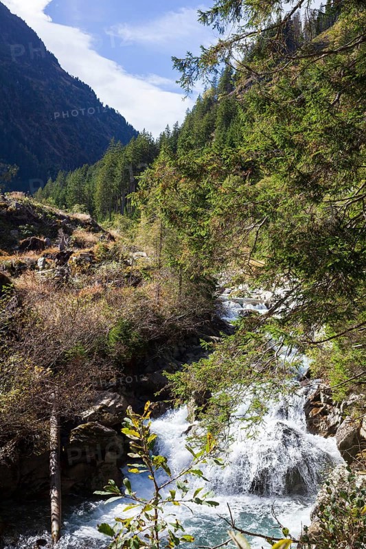 Gorge or Schlucht Ruetz Cataract on the Ruetz River with rapids and waterfall on the Wilde Wasser Weg, WildeWasserweg, Stubai Valley, Tyrol, Austria