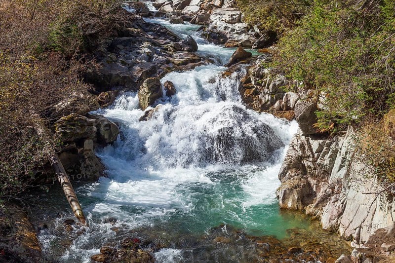 Gorge or Schlucht Ruetz Cataract on the Ruetz River with rapids and waterfall on the Wilde Wasser Weg, WildeWasserweg, Stubai Valley, Tyrol, Austria