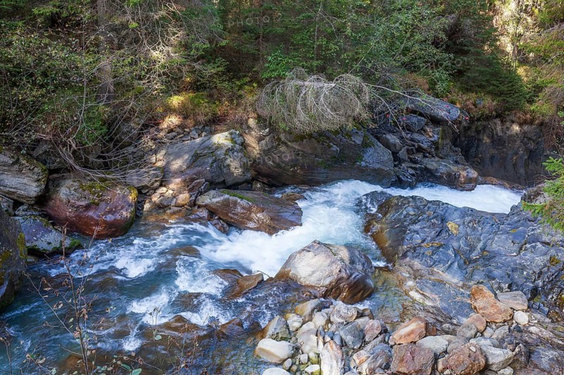 Gorge or Schlucht Ruetz Cataract on the Ruetz River with rapids on the Wilde Wasser Weg, WildeWasserweg, Stubai Valley, Tyrol, Austria