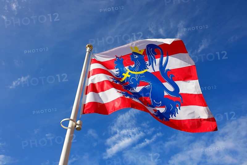 Flag of the city of Bruges fluttering in the wind, Bruges, Flanders, Belgium