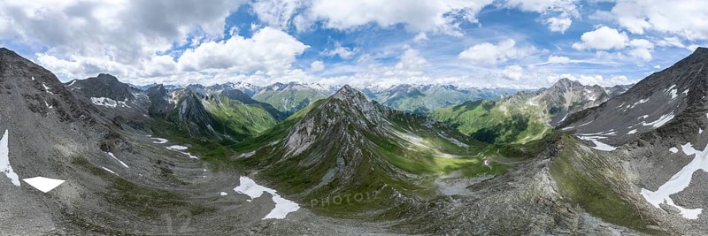 360° alpine panorama, aerial view, Lasörling summit, Lasörling Group, Hohe Tauern, East Tyrol, Austria