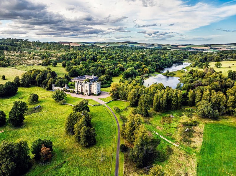 Duns Castle Estate and garden from a dron, Duns, Berwickshire, Scotland, UK