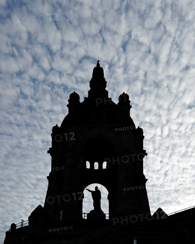 Clouds, silhouette, Kaiser Wilhelm Memorial, Porta Westfalica, North Rhine-Westphalia, Germany