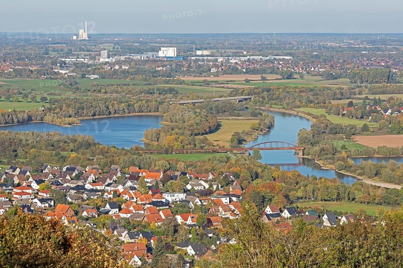 View of Weser and Porta Westfalica from the Kaiser Wilhelm Memorial, North Rhine-Westphalia, Germany
