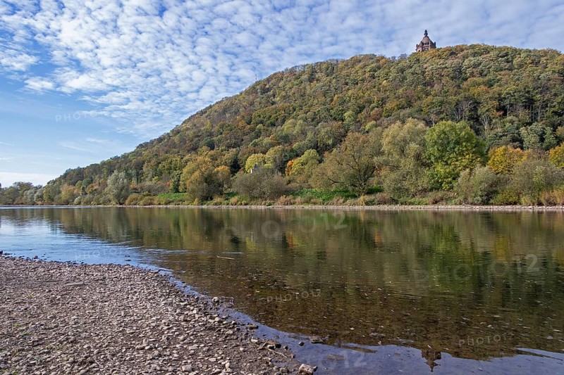Mountain, forest, Weser, reflection, Kaiser Wilhelm Memorial, Porta Westfalica, North Rhine-Westphalia, Germany