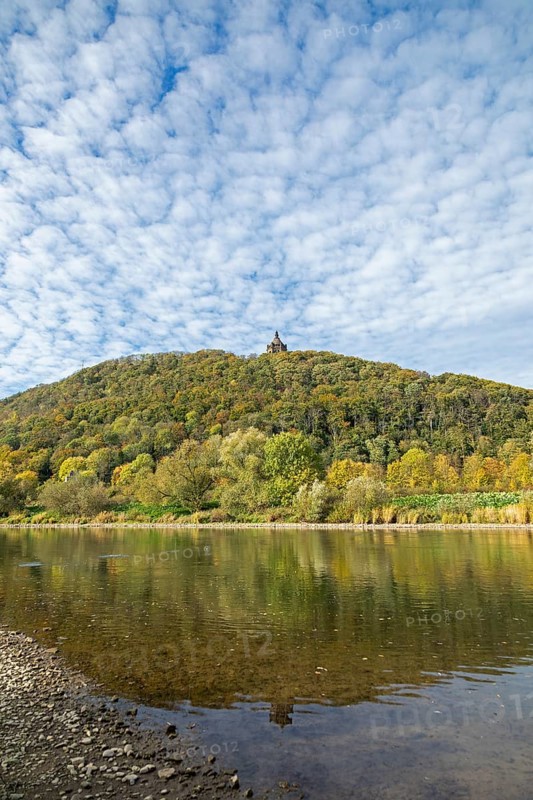 Mountain, forest, Weser, reflection, Kaiser Wilhelm Memorial, Porta Westfalica, North Rhine-Westphalia, Germany