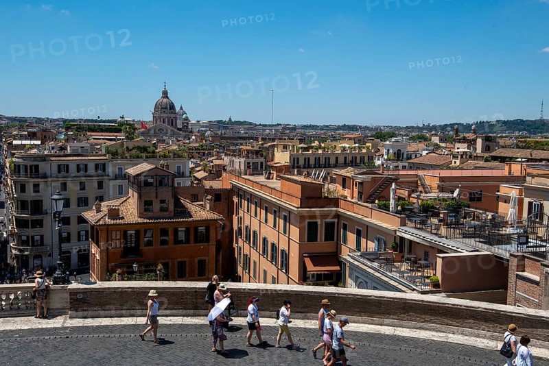 Sant'Agnese church in Agone roofs, observation deck at the Spanish Steps, Rome, Italy
