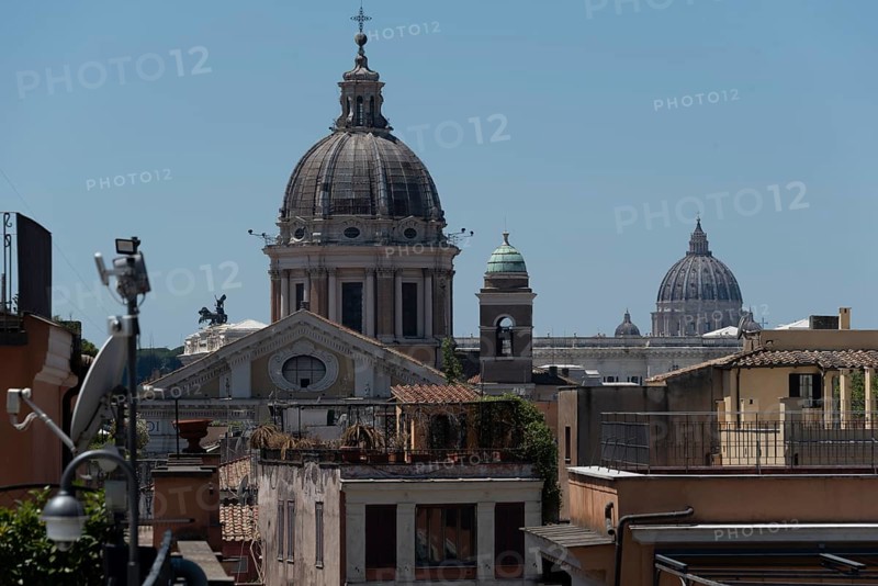 Sant'Agnese church in Agone in the foreground, St. Peter's Basilica in the background, Rome, Italy