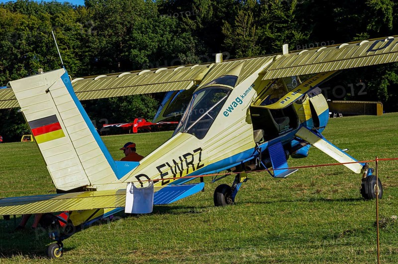 A PZL-104 Wilga-35A sport aircraft from Fliegerklub Kamenz with registration D-EWRZ during a flight demonstration as part of an air show on Rossfeld in Metzingen-Glems, Baden-Württemberg, Germany, for editorial use only