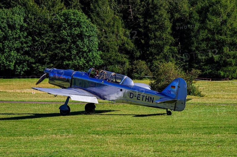 A Pilatus P-2 from Pilatus Flugzeugwerke AG with registration D-ETHN during a flight demonstration as part of an air show on Rossfeld in Metzingen-Glems, Baden-Württemberg, Germany, for editorial use only