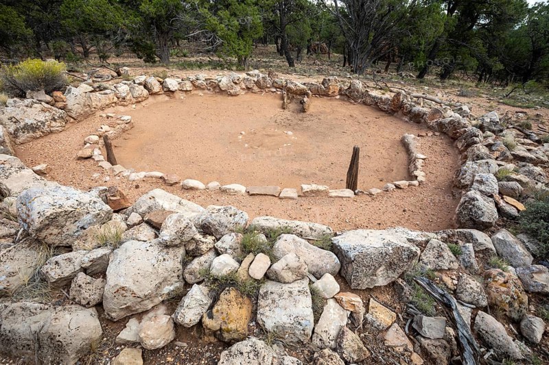 Grand Canyon National Park, Arizona - The large kiva at the Tusayan Ruin on the Grand Canyon's south rim. Part of the Pueblo II culture, the ruin dates to about 1185