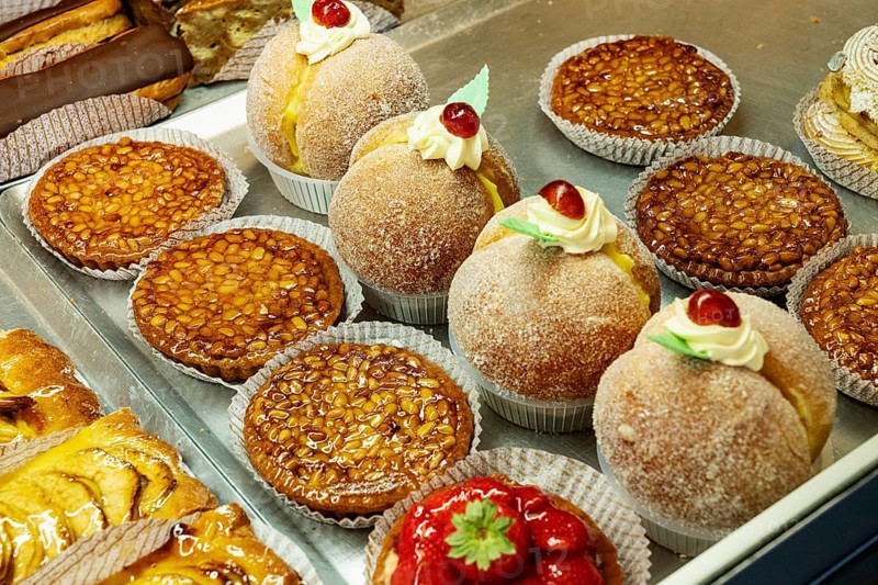 Sweets, tarts, pastry shop, market, Arles, France