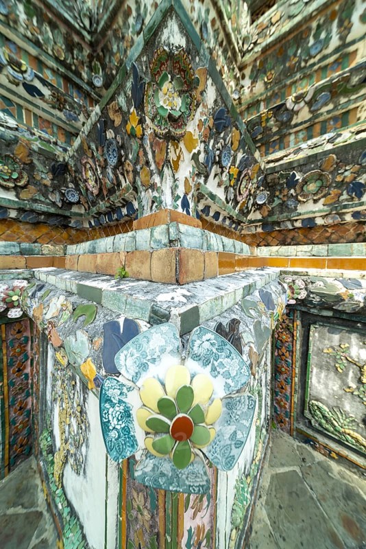 Central Prang of Wat Arun, decorated with colorful ceramic and porcelain ornaments, Thonburi, Bangkok, Thailand