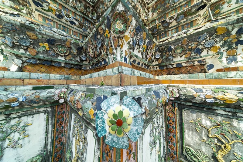 Central Prang of Wat Arun, decorated with colorful ceramic and porcelain ornaments, Thonburi, Bangkok, Thailand
