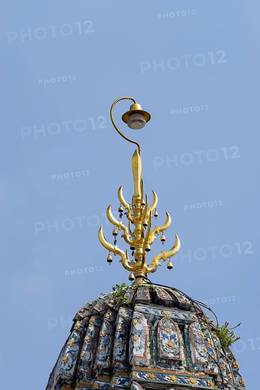 Top of central Prang at Wat Arun Rajwararam (Temple of Dawn), a Thai Buddhist temple on the west bank of the Chao Phraya River in Thonburi, Bangkok, Thailand