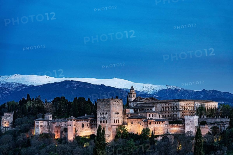 View at dusk of Alhambra, Granada, Andalucia, Spain