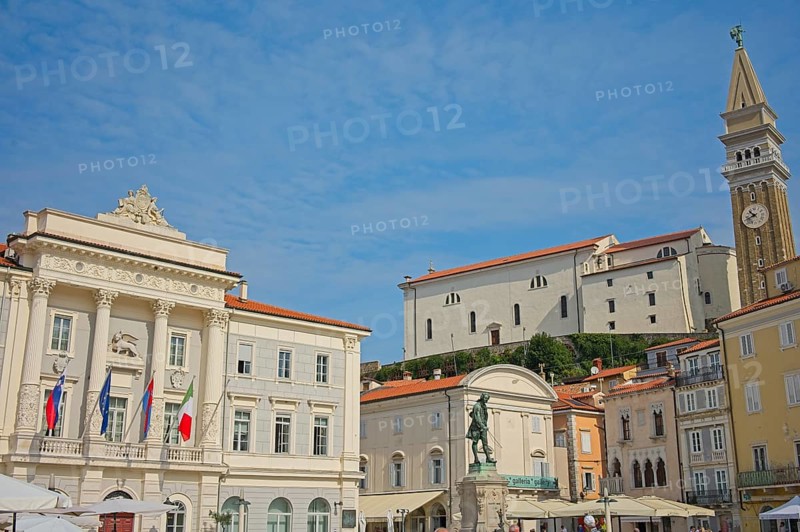 Tartini Square in the old town of Piran, Adriatic, Mediterranean, Piran, Istria, Slovenia