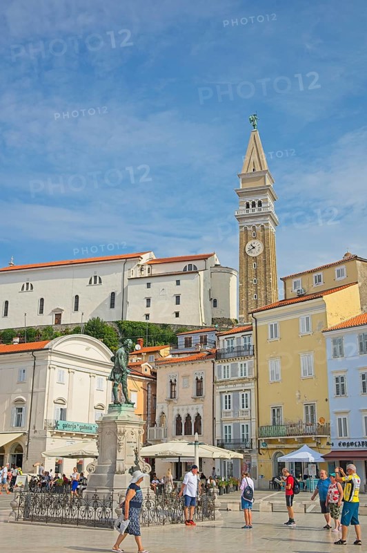 Tartini Square in the old town of Piran, Adriatic, Mediterranean, Piran, Istria, Slovenia