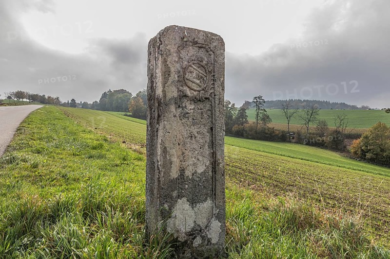 Border stone from 1775 on the cantonal border between Aargau and Lucerne, formerly the canton of Bern. Menziken, Aargau, Switzerland