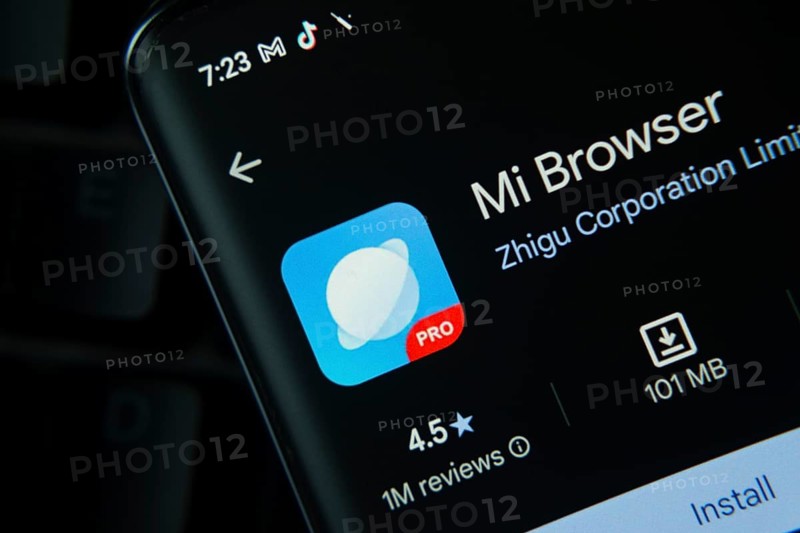 Dhaka, Bangladesh- 16 Oct 2025: Mi Browser app from Google Playstore is displayed on a smartphone screen