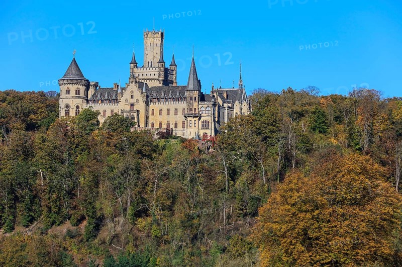 Marienburg Castle, former summer residence of the kings of Hanover, built in neo-Gothic style by King George V on Marienberg, Pattensen, Hanover region, Lower Saxony, Germany
