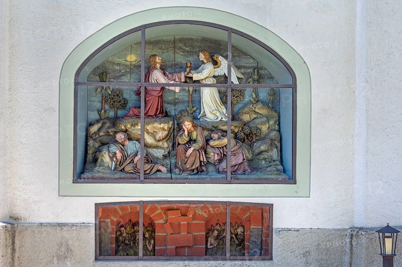 Niche with Ölberg scene at the Roman Catholic parish and pilgrimage church of Our Lady in Maria-Thann, Allgäu, Swabia, Bavaria, Germany