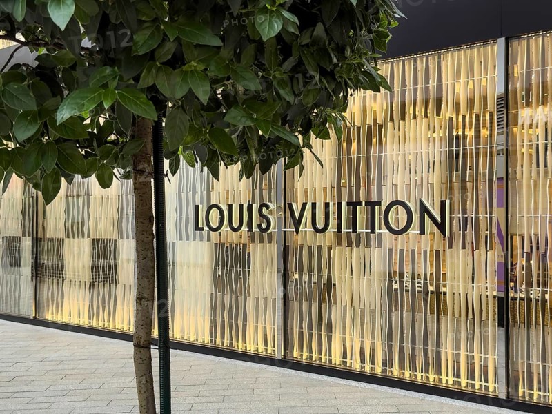 Louis Vuitton logo on a shop on Königsallee in Düsseldorf, Germany