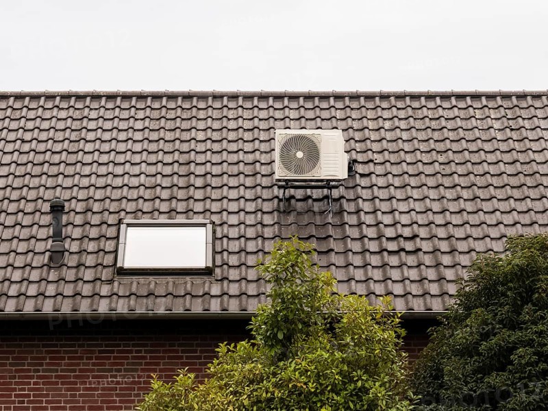 Air conditioning system on the roof of a single-family house in Langenfeld, Germany