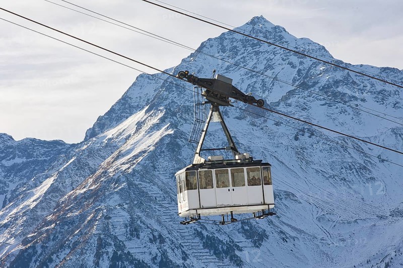 The Whitelady cable car connects Bormio 2000 with Bormio 3000 on the summit of Cima Bianca in Lombardy, Italy