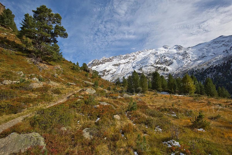 Mountain landscape in the Langtauferer Valley in South Tyrol, Italy